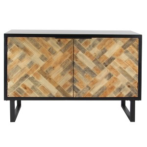 Olivia & May Rectangular Contemporary Mosaic Wood Cabinet Black: Bohemian Style, Iron Frame, No Assembly Required - 1 of 4
