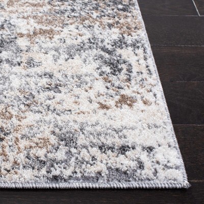 Ivory and Gray Abstract Stain-Resistant Runner Rug