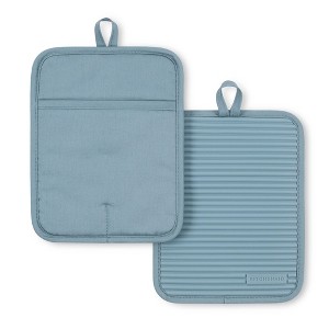 KITCHENAID Ribbed Soft Silicone Pot Holder 2-Pack Set, Fog Blue, 7"x9" - 1 of 4