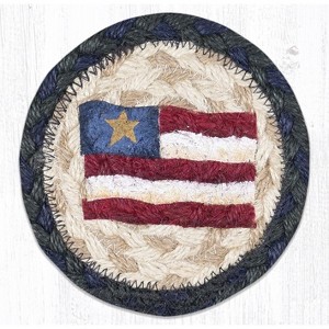 Earth Rugs Printed Coaster – Primitive Star Flag Design, Braided Jute Americana Accent, Rustic Patriotic Table Decor, 5"x5" - 1 of 3