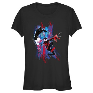 Juniors Womens Spider-Man: Across the Spider-Verse Miles Morales and Spider Gwen T-Shirt - 1 of 4