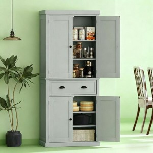 ORRD 72.5" Farmhouse Pantry Cabinet, Freestanding Kitchen Cabinet with Drawer & Adjustable Shelves, Gray Shaker Style Storage Cupboard - 1 of 4