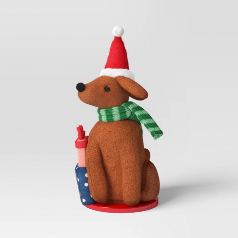 Santa Fabric Dog Figurine Wearing Scarf and Hat with Christmas Gifts -  Wondershop™