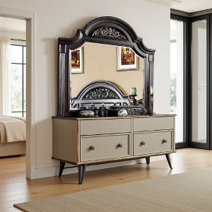 Royal Hampton Dresser Mirror, 49 Inch Carved Floral Walnut Brown Solid Wood - 1 of 4