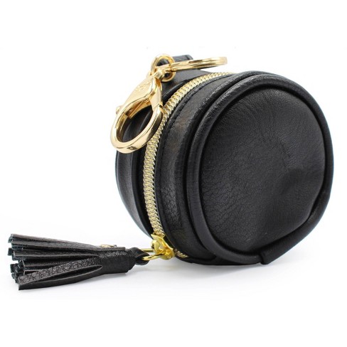 Black/Cream Double Round Circular Bag Charm/ Keychain