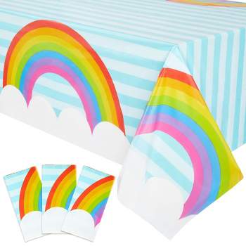 Juvale 3 Pack Rainbow Tablecloth for Party, Pastel Table Covers for Cloud Birthday Decorations for Girls, 54 x 108 In