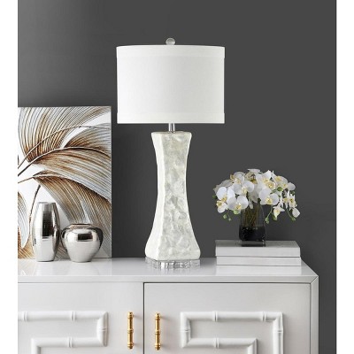 Shelley 22" White Concave Table Lamp with Capiz Shell Detail