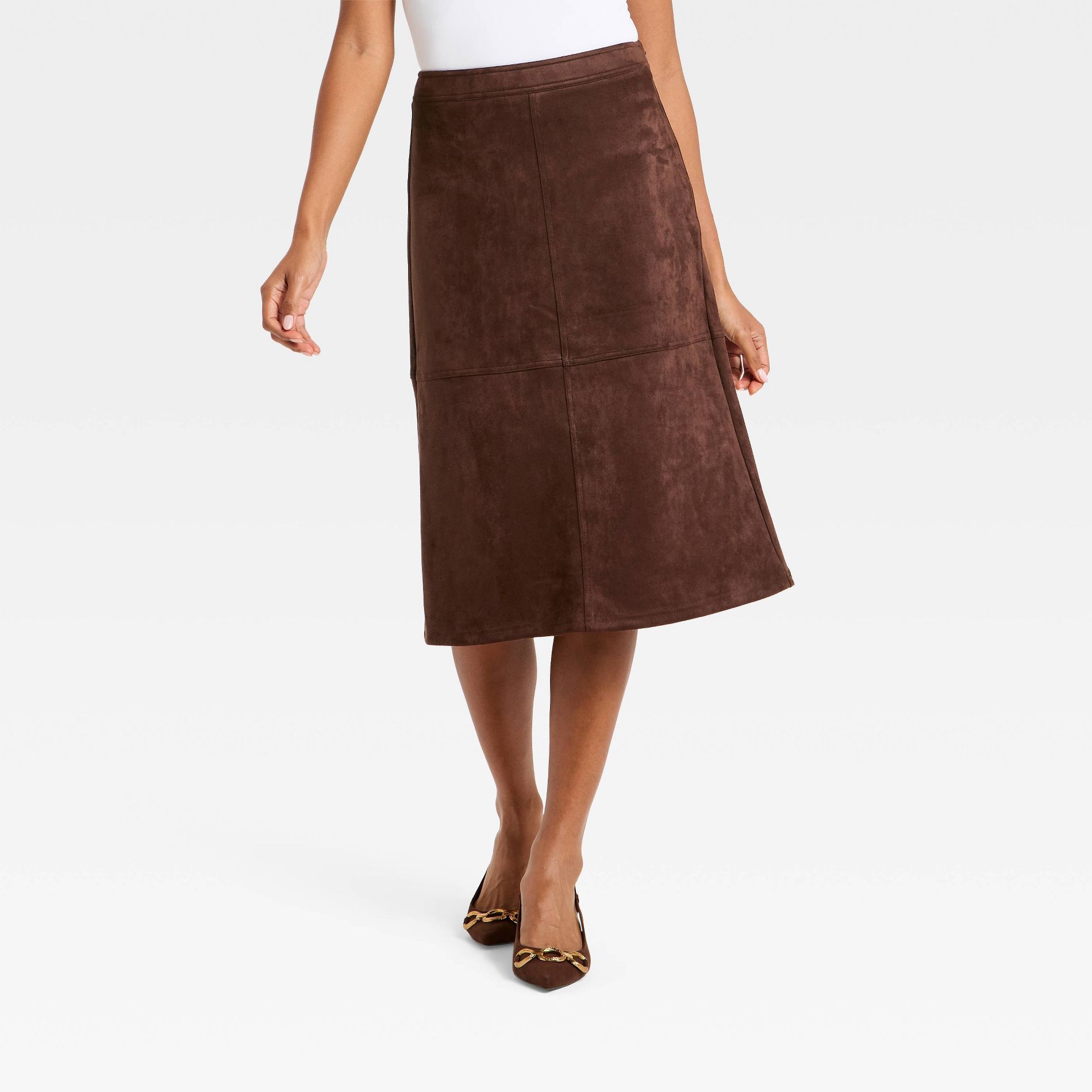 Women's Suede A-Line Midi Skirt - A New Day™ Brown