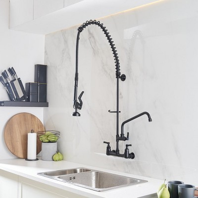 Matte Black Wall-Mount Pull-Down Commercial Kitchen Faucet