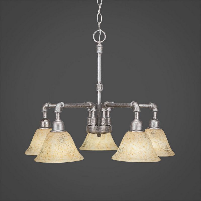 Toltec Lighting Vintage 5 - Light Chandelier in  Aged Silver with 7" Italian Marble Shade, 1 of 2