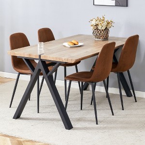 5/7-Piece Dining Set with Wood-Textured Dining Table with A-Frame Legs and 4 Linen-Cotton Chairs, Black+Natural+Gray/Brown-ModernLuxe - 1 of 4