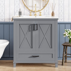 GDFStudio Jarek 30'' Modern Bathroom Vanity with Ceramic Sink and Adjustable Shelf - 1 of 4