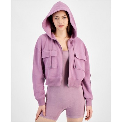 Hippie Rose Womens Fleece Cargo Hoodie Sweatshirt, Purple, X-Large