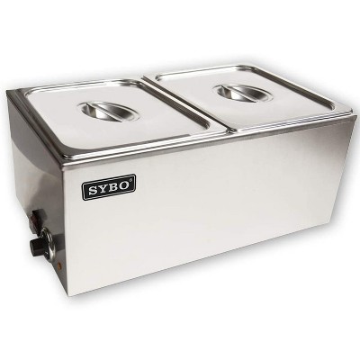 Sybo Stainless Steel Bain Marie Steam Serving Platter Chafing Dish Electric Commercial Food Warmer for Buffet Tables and Catering Parties, 2 Sections