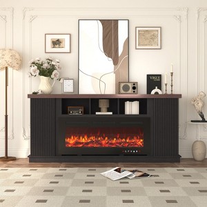 EROMMY 70" TV Stand For Tvs Up To 85" With Electric Fireplace, Vintage Double Door Fireplace Cabinet For Living Room, Bedroom, Entertainment Center - 1 of 4