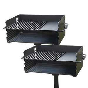 Pilot Rock CBP-247 Jumbo Park Style Steel Outdoor BBQ Charcoal Grill with Cooking Grate and 2 Piece Post for Camping and Backyards, (2 Pack) - 1 of 4