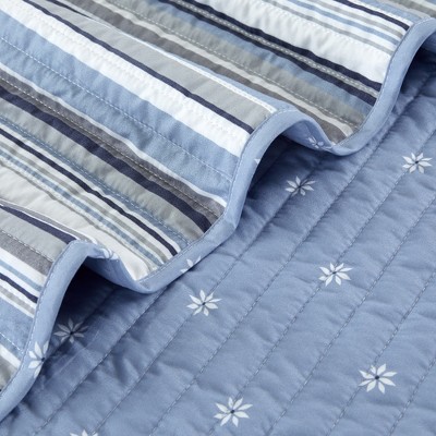 Blue and Grey Twin Reversible Microfiber Quilt Set