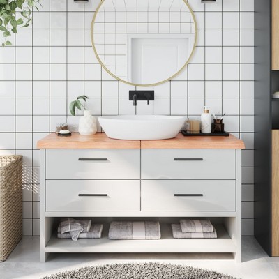 vidaXL Bathroom Countertop Light Brown 55.1 in.x23.6 in.x(0.8 in.-2.4 in.) Treated Solid Wood