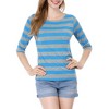 INSPIRE CHIC Women's Elbow Sleeves Boat Slim Fit Casual Stripe Animal Print Multi Floral Pattern T-Shirt - 2 of 4