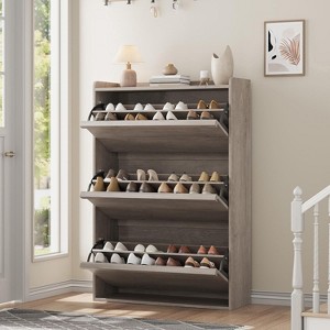 Shoe Cabinet with Flip Drawers, Wooden Shoe Organizer Cabinet with Adjustable Shelf for Entryway - 1 of 4