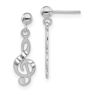 Black Bow Jewelry Satin and Polished Treble Clef Dangle Post Earrings in 14k White Gold - 1 of 4