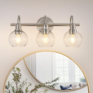 YANSUN 20 in. 3-Light Brushed Nickel Bathroom Vanity Light, Industrial Design with Clear Glass Globe Shade for Powder Room - 1 of 1