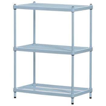 Design Ideas MeshWorks 3 Tier Full-Size Metal Storage Shelving Unit Rack for Kitchen, Office, and Garage Organization, 23.6” x 13.8” x 31.5,” Blue