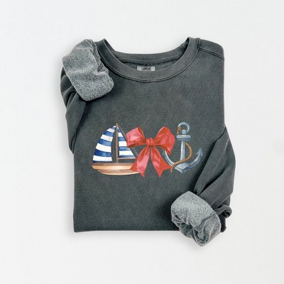 Simply Sage Market Women's Lightweight Garment Dyed Graphic Sweatshirt Coquette Ship Anchor