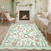 Washable Scalloped Living Room Rugs, Floral Snake Print Farmhouse Bedroom Carpet, Non Slip Low Pile Dining Room Rugs - 3 of 4