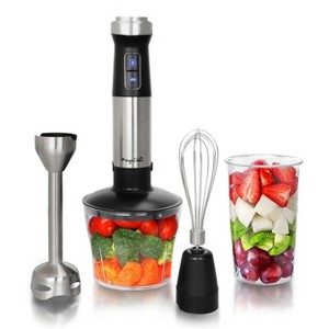 MegaChef 4-in-1 Multipurpose Immersion Hand Blender - Silver: Portable Handheld, 300W, 2 Speeds, Includes Chopper & Whisk - 1 of 3