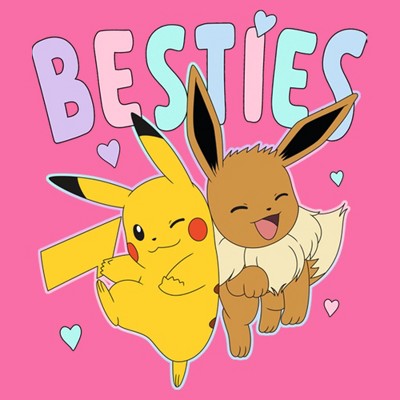 Pokemon Girl's Pokemon Cute Eevee and Pikachu Graphic Graphic Cropped T-Shirt - Light Pink - Medium — фото 2