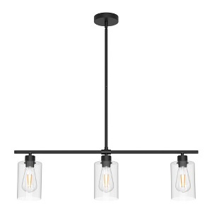 YANSUN 3 Light American Style KD Pendant Light with Clear Glass Shades, Black Finish, Adjustable Height, No Bulb Included - 1 of 1