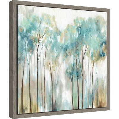 Teal and Beige Impressionist Forest Canvas Wall Art