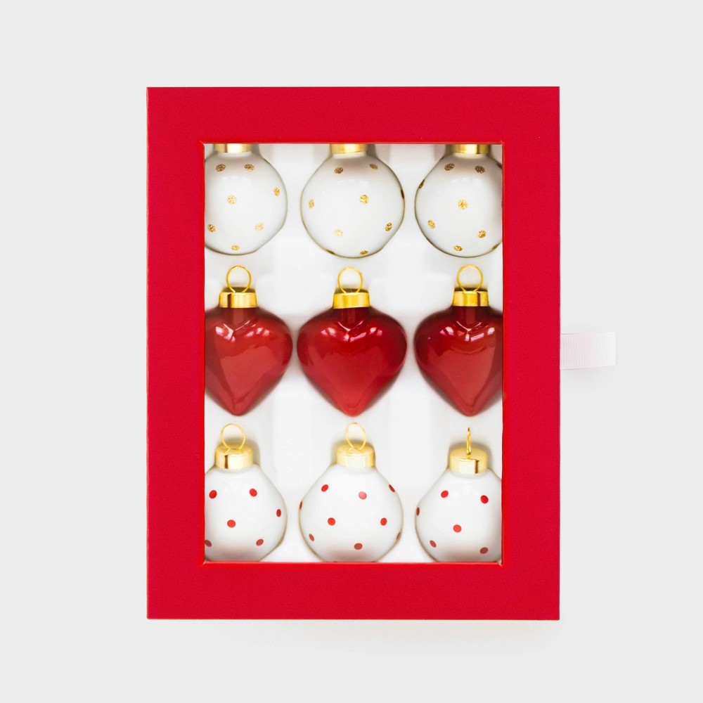 9pc Glass Gift Topper/Ornament Set Red/White - Sugar Paper + Target