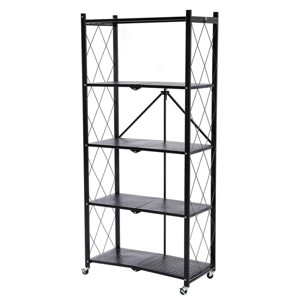 J&V TEXTILES 5-Tier Assembled Foldable Metal Storage Shelving Unit Black - 1 of 4