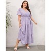 Garvee Women Plus Size V Neck Wrap Maxi Dress High Waist Ruffle Summer Casual Dress with Belt Short Sleeve - 4 of 4