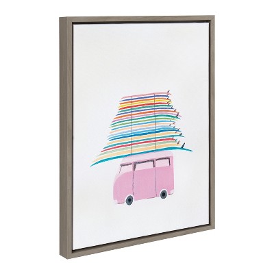 Sylvie Rainbow Surfing Van Framed Canvas Art, 18x24, Gray Frame