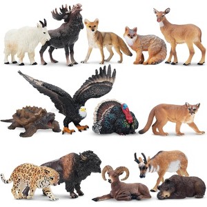 14-Piece Mini North American Forest Animal Figurines, Realistic Elk, Pronghorn and Fox Toys - 1 of 4
