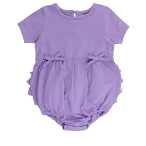 RuffleButts Baby Girls Knit Short Sleeve Bow Bubble Romper - 1 of 4
