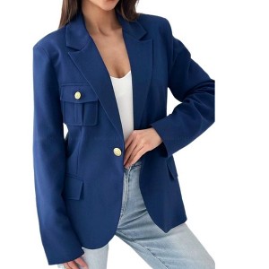 Coolmee Women's Lapel Collar Blazer Gold Button Down Business Work Blazers Casual Open Front Jackets - 1 of 4