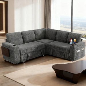 Dyonery Chenille Modular Sectional Couches for Living Room,Comfy Couch with Arm Storage Pull Out Sofa Bed with Cup Holder Tool-free Assembly - 1 of 4