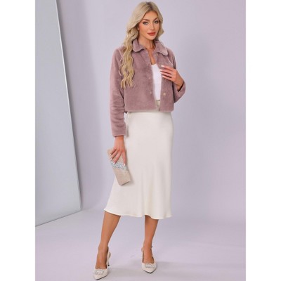 INSPIRE CHIC Women's Faux Fur Cropped Snap Button Winter Wedding Fluffy Coat X-Large Dusty Rose Pink — фото 4