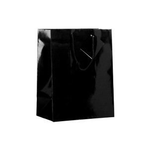 JAM PAPER Glossy Gift Bags with Rope Handles Large 10 x 5 x 13 Black Bulk 100 Bags/Pack (673GLBL100) - 1 of 4