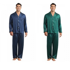 INSPIRE CHIC Men's 2 Pack Sleepwear Classic Soft Button Long Sleeve Satin Pajamas Sets - 1 of 4