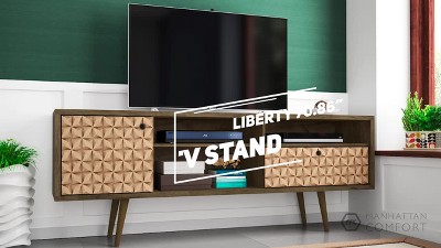 White Mid-Century Modern TV Stand with Cabinet and Drawer