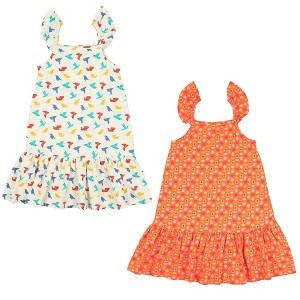Ola! Otter 2 Pack Strap Dress- Gummy Birds & Indian Flora Orange- White & Orange - 1 of 4