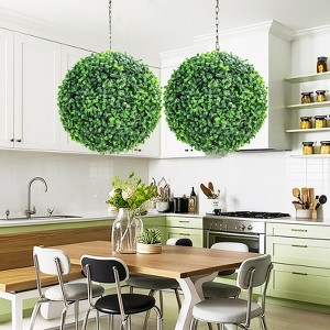 Outdoor Artificial Plant Boxwood, All-Year Green Round Hanging Topiary Ball,Sun Protection Faux Plant Decor Ball for Patio Garden Balcony Backyard - 1 of 4