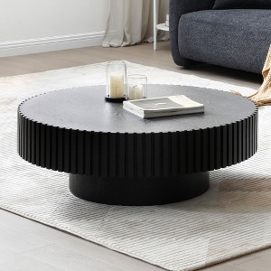 NicBex Round Fluted Coffee Table for Living Room,Modern Handcraft Drum Center Table,Circle Wooden End Table - 1 of 4