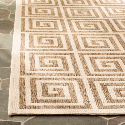 Beige and Cream Square Synthetic Non-Slip Area Rug