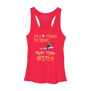 Women's Design By Humans Halloween Costume Full Time Nurse Part-Time Witch By TeeShirtMadness Racerback Tank Top - 1 of 3